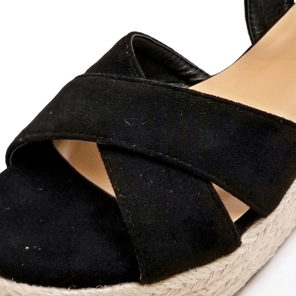 New Black Cross Straps Wedge Espadrille Sandals - Picture 4 of 5
